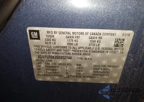 2016 Chevrolet Equinox Lt z USA, uszkodzony, nr VIN 2GNFLFEK2G6252744